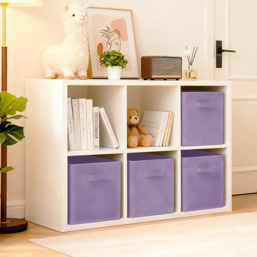 (Purple) 4x Storage Cube Boxes Clothes Organiser Foldable