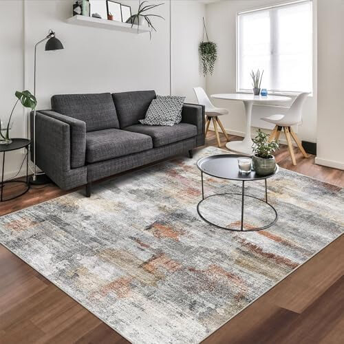 Washable area rug gray rust 3x5 ft modern fluffy non-slip 1