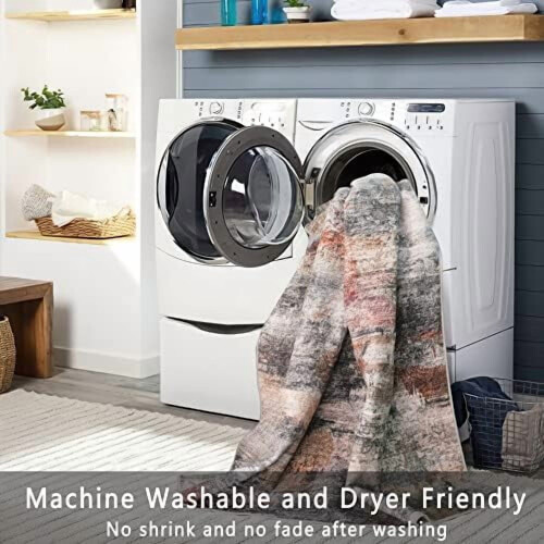 Washable area rug gray rust 3x5 ft modern fluffy non-slip 2