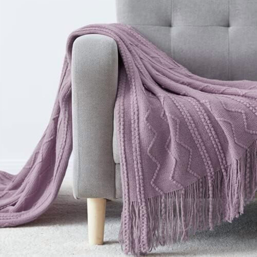Light Lavender Throw Blanket 50x60 Inches Throw Textured Solid Soft Sofa Couch Decorative Knit Blanket 1