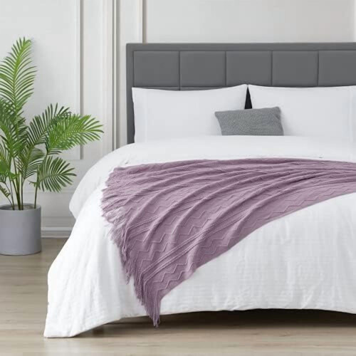 Light Lavender Throw Blanket 50x60 Inches Throw Textured Solid Soft Sofa Couch Decorative Knit Blanket 2