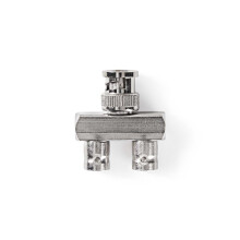 BNC-Adapter | BNC-Stecker | 2x BNC-Buchse | Vernickelt | 50 Ohm | Verteiler | Metall | Silber | 10 Stk. | Plastikbeutel