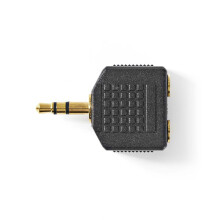 Stereo-Audio-Adapter | 3,5 mm Stecker | 2x 3,5 mm, Buchse | Vergoldet | Gerade | ABS | Schwarz | 10 Stk. | Plastikbeutel
