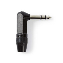 Audio-Stecker | Abgewinkelt | Männlich | Vernickelt | Löten | Kabeleingangsdurchmesser: 8,0 mm | Aluminium | Schwarz | Kunststoffbeutel | 1 St.