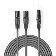 Symmetrisches Audiokabel | 2x XLR 3-Pin Male | 3,5 mm Male | Vernickelt | 3,00 m | Rund | PVC | Dunkelgrau | Papphülle