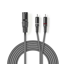 Balanceret Audio kabel | XLR 3-Pin Han | 2x RCA Hanstik | Nikkelplateret | 1.50 m | Runde | PVC | Mørkegrå | Kartonhylster
