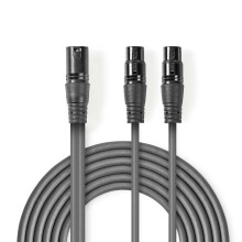 Balanceret Audio kabel | XLR 3-Pin Han | 2x XLR 3-Pin Hunstik | Nikkelplateret | 1.50 m | Runde | PVC | Mørkegrå | Kartonhylster