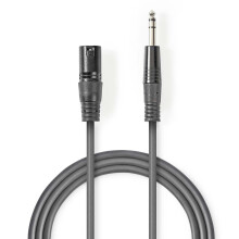 Symmetrisches Audiokabel | XLR 3-poliger Stecker | 6,35 mm Stecker | Vernickelt | 5,00 m | Rund | PVC | Dunkelgrau | Papphülle