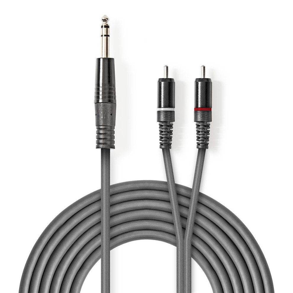 Stereo Audio Cable | 6.35 Mm Male | 2X Rca Male | Nickel Plated | 1.50 M | Round | | Cardboard Sleeve Dark/Gray 5412810295319