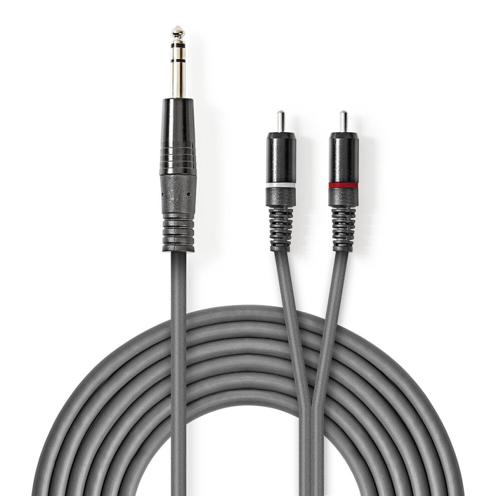 Stereo Audio Cable | 6.35 Mm Male | 2X Rca Male | Nickel Plated | 3.00 M | Round | | Cardboard Sleeve Dark/Gray 5412810295326