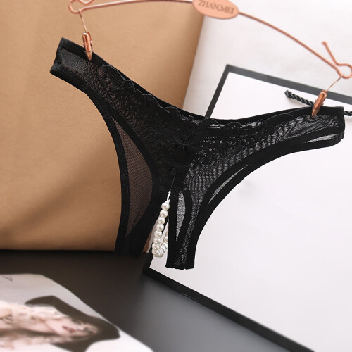 Γυναικεία δαντελένια G-String εσώρουχα με μενταγιόν, χάντρες από μαργαριτάρι, αναιδή 1