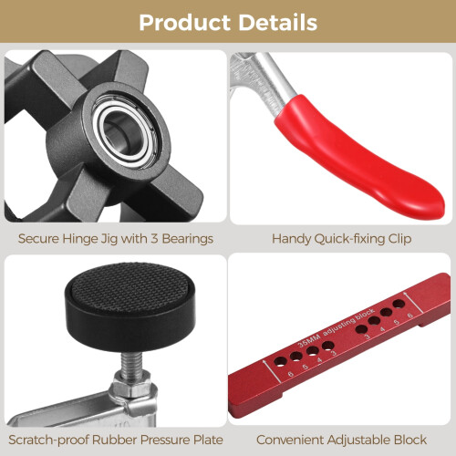 Concealed Hinge Jig with Quick Clamp, 35mm Hinge Hole Drilling Guide, Adjustable Cabinet Hinge Positioning Tool 2