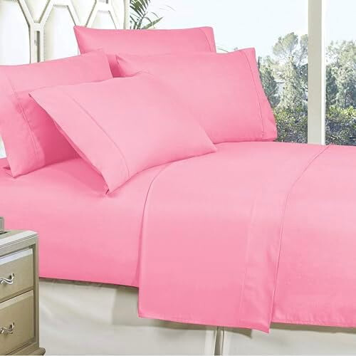 Microfiber Bedding Set Light Pink 5-Piece 1500 Thread Count 1