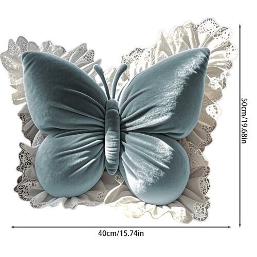 Butterfly Throw Pillow Velvet Blue 40x50cm 2