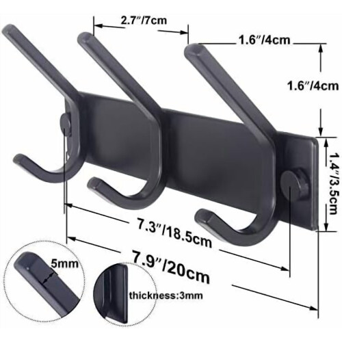 6-Hook Wall-Mounted Coat Rack in Black Metal 2