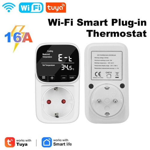 WiFi Digital Thermostat Socket Tuya App Remote Thermostat with Timer Sensor Probe Heating Cooling  EU Plug 1
