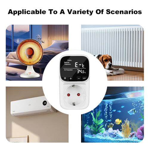 WiFi Digital Thermostat Socket Tuya App Remote Thermostat with Timer Sensor Probe Heating Cooling  EU Plug 2