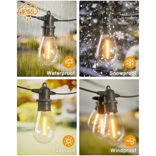 60ft Vintage Edison LED String Lights, S14 Bulbs, IP65 2