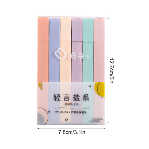 Quadratische Textmarker mit weicher Spitze, 6er-Pack 2