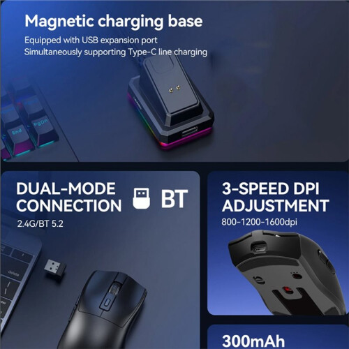 Rechargeable Wireless Gaming Mouse with Charging Dock  2.4G Dual Mode Backlight Ergonomic Design Game Mouse A 2