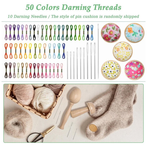 Darning Egg Darning Mushroom for Socks Darner Egg Kit Include 14 Hooks Small Weaving Darner Loom 9 Large Eye Needles