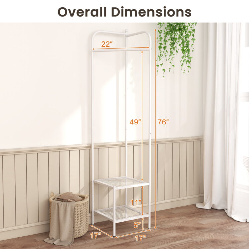 Corner Hall Tree, Freestanding Entryway Coat Storage Rack w/Shelves, White 1