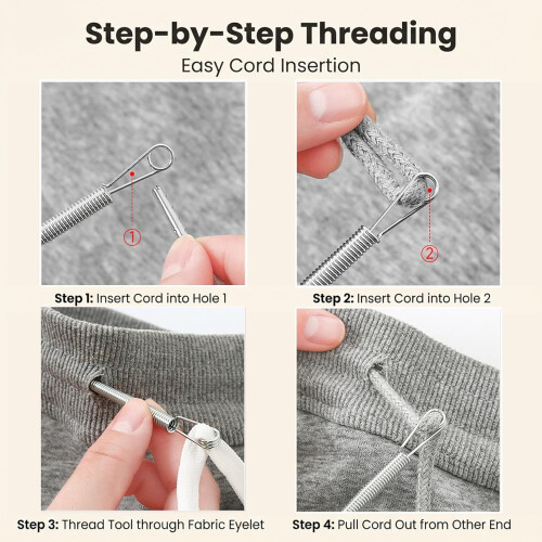 Drawstring Threader Tool Set with Spring Needle - DIY Rope Threader Clip for Hoodies Pants Drawstring Replacement(LR 2 PCS) 2