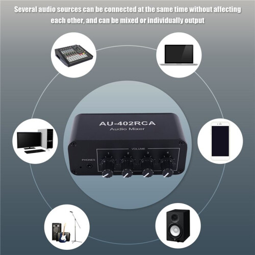 Multi-Source RCA Mixer Stereo Audio Reverberator 4 Input 2 Output Audio  Switcher Driver Headphone Volume Control 2