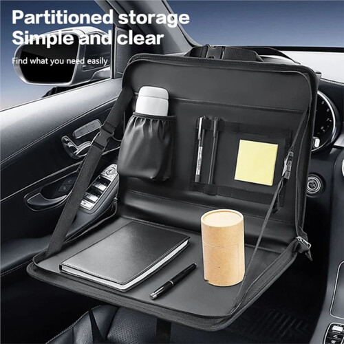 Multifunctional Car Steering Wheel Dining Table - PU Leather  Back Stand with Notebook Stand , Car Accessories 1