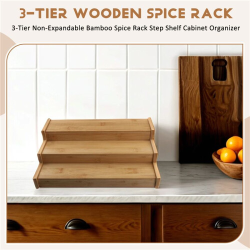 3-Tier Non-Expandable Bamboo Spice Rack Step Shelf Cabinet Organizer 1