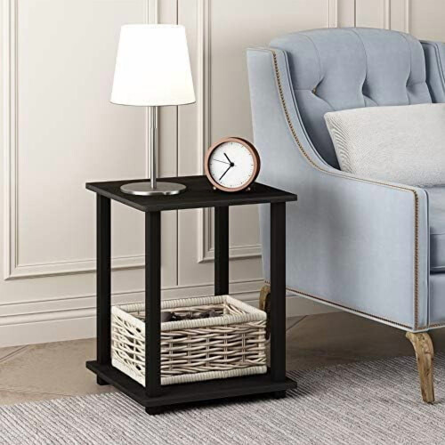 Side Table Set of 2 Dark Walnut 2-Tier 1
