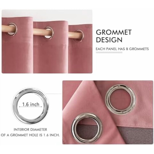 Cortinas blackout de veludo com isolamento térmico rosa blush, 52x90 polegadas, conjunto de 2, com ilhós, para home theater, quarto de menina, 1