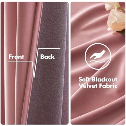 Cortinas blackout de veludo com isolamento térmico rosa blush, 52x90 polegadas, conjunto de 2, com ilhós, para home theater, quarto de menina, 2