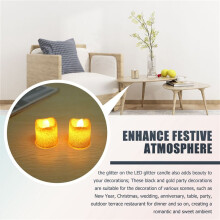 24 Packs Gold Flameless Votive Candles Black Glitter LED Tealights Battery Operated Tea Lights Warm Yellow Light Holder