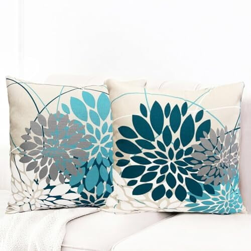 Set di 2 federe in lino blu turchese da 45x45 cm. 1