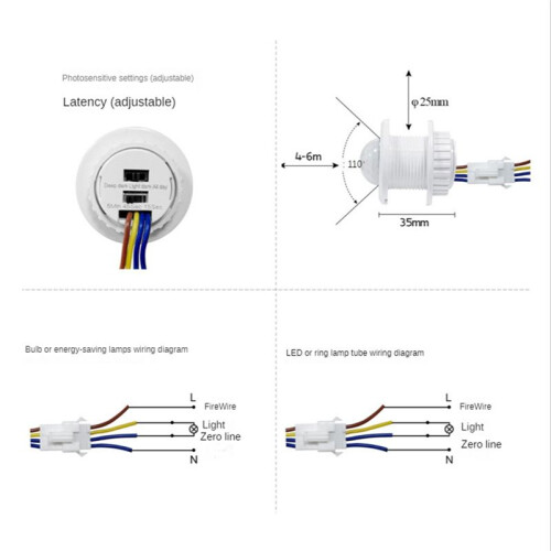 2Pcs Motion Sensor Light  110-220V PIR Sensor  Detection  Delay Adjustable Infrared Induction Detector 2
