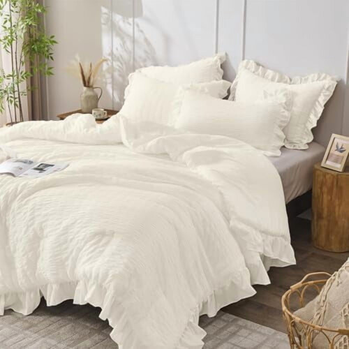 Ivory Twin Comforter Set Seersucker Microfiber 2 pcs 1