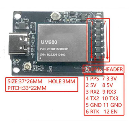Hexin Xingtong Um980 Development Board, RTK GNSS Module GPS/BDS/GLONASS/Galileo/QZSS Positioning Module 2