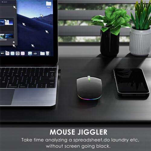 BT5.1+2.4Ghz Wireless Mouse with Mouse Jiggler,Rechargeable 2.4G Mouse, Mouse Mover for USB-Enabled Computer,Black 2