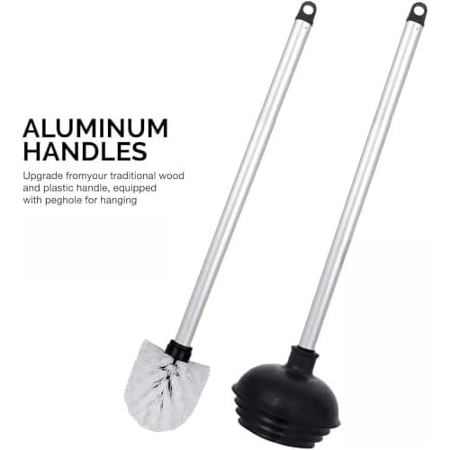Ensemble ventouse WC, manche en aluminium, support blanc 1