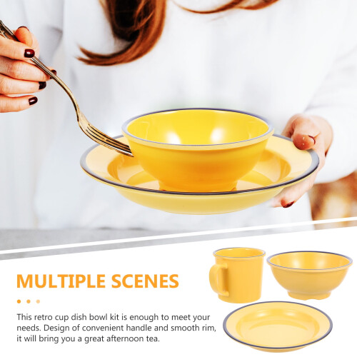 Rustic Dinnerware Set with Tea Mug & Pot - Yellow 2