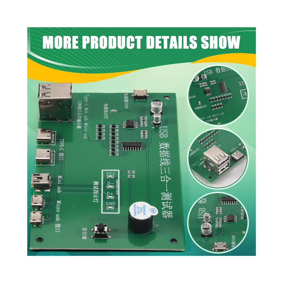 3 In 1 Usb Cable Triad Tester Charging Cable Test Card Tpye-C Usb Miniusb Pcb Board Data Wire Test Fixture 4713404075357