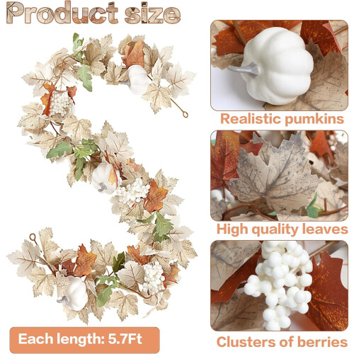 2-Pack 12ft Autumn Maple Leaf Pumpkin Garland 1
