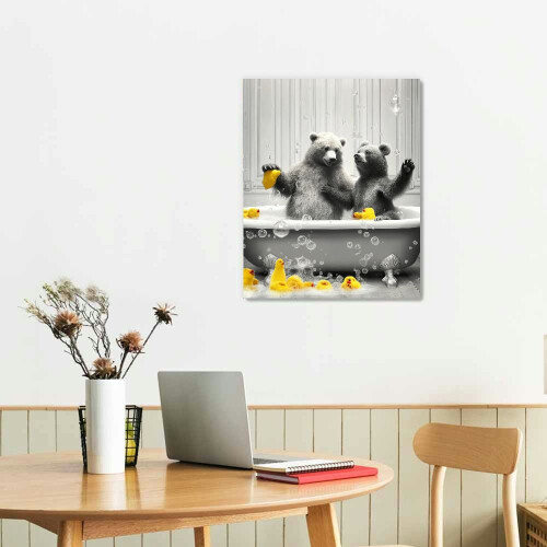 Black and White Bear Bubble Bath Canvas Art 16x20 in 2