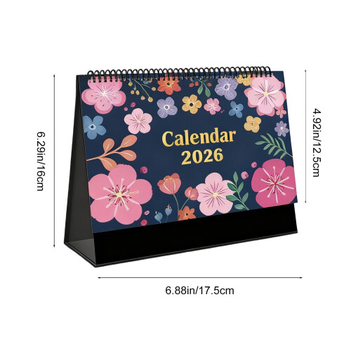 Calendário de mesa 2026 com base ornamental, 12 meses 2