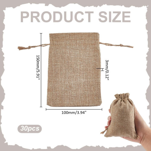 30 Pack Khaki Linen Drawstring Gift Bags 10 x 15 cm 1