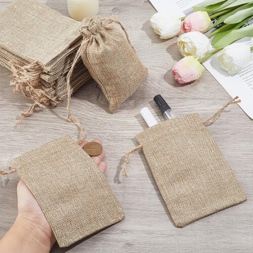 30 Pack Khaki Linen Drawstring Gift Bags 10 x 15 cm 2