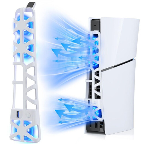 Cooling Fan for PS5 Slim Console, Quiet Cooling System with Memory Function and LED Light, Cooler Accessories -White 2