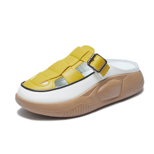 Παντόφλες Muffin με χοντρό τακούνι στη μέση, καλοκαιρινές, casual, μονόχρωμες, 2