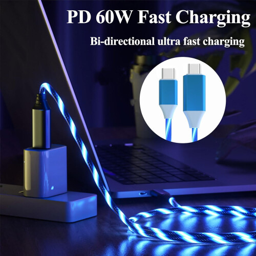 Φωτιζόμενο καλώδιο USB-C σε USB-C, καλώδιο γρήγορης φόρτισης LED 3A συμβατό με 1